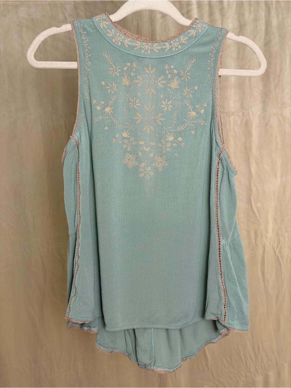 Embroidered Dusty Green Sleeveless Tank Top